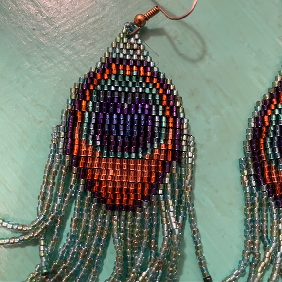 Beaded Peacock Feather Earrings - Picture 2 of 3